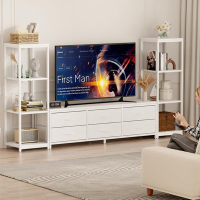 88.9" TV Stand for 75 Inch TV, Entertainment Center with Fabric Drawers & 4 Tier Open Shelves for Living Room