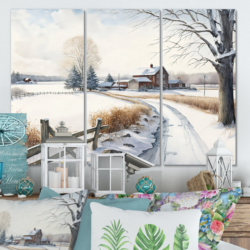 Oklahoma Farm In Winter - ensemble d'art mural sur toile, H 28 po x l 36 po x P 1 po, Toile tendue