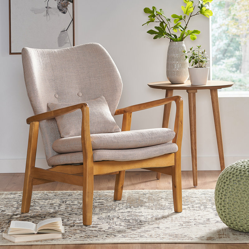 Chaise d'appoint rembourrée Amantha avec coussins et pieds en bois de bouleau
