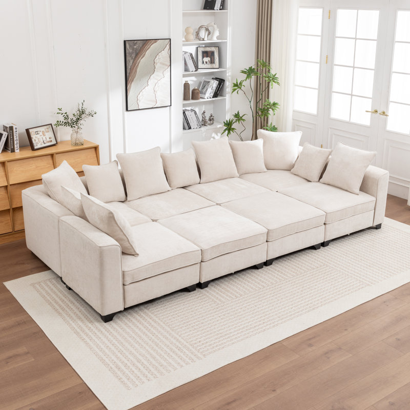 Canapé-lit modulaire 8 pièces Bennett, Chenille beige