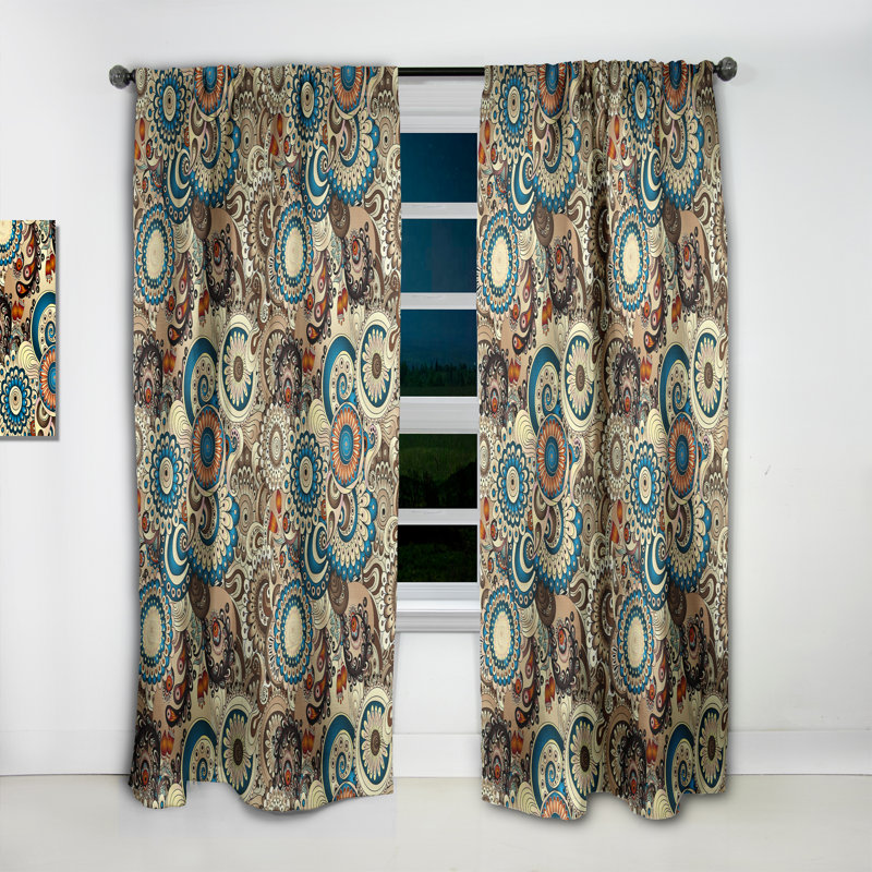 Motif floral avec Doodles et concombres - Rideau simple occultant floral bohémien et éclectique, L 52 po x L 63 po