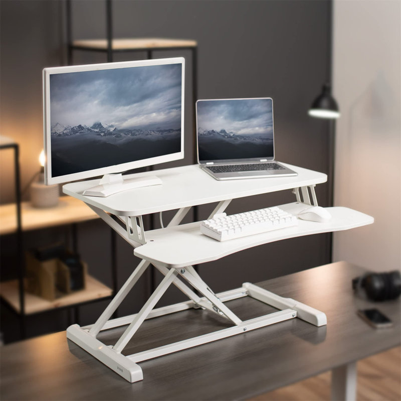Adjustable Metal Base Standing Desk Converter, White