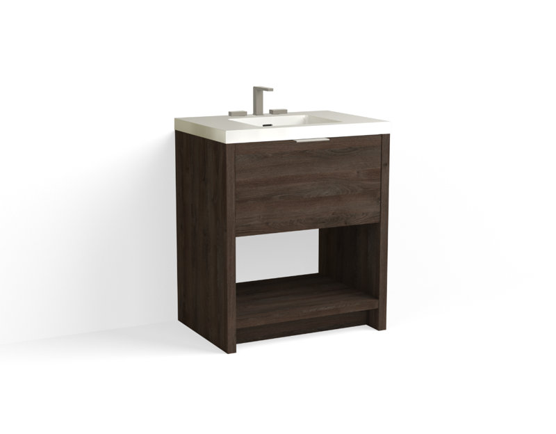 Vista 30" W Freestanding Single Bathroom Vanity, 8" Widespread, White Gloss, White Nanomatte/Satin Nickel