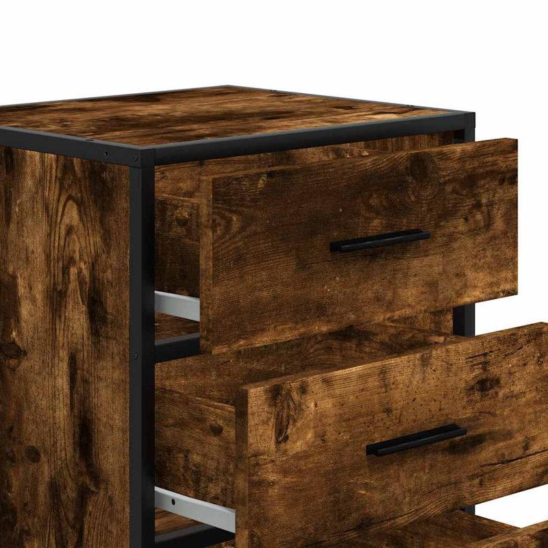 40cm W Metal Bedside Table, Smoked Oak
