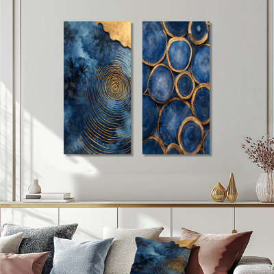 Mysteries Of Aqua Wood Slice I - Collection de 2 panneaux de paysages sur toile