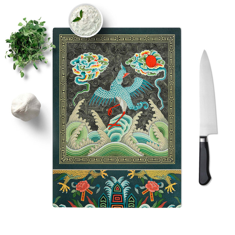 Tempered Glass a Chinese Bird Chopping Board, 28.5 cm W x 39 cm L