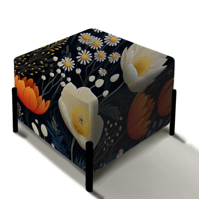 Motif floral bohème bleu et beige élégant - repose-pieds carré floral