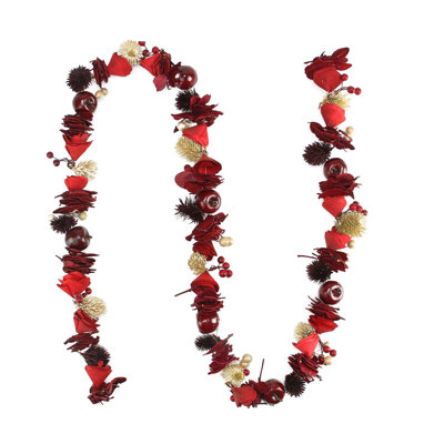 Guirlande 5 pi x 2,5 po avec roses rouges et pommes - non éclairée