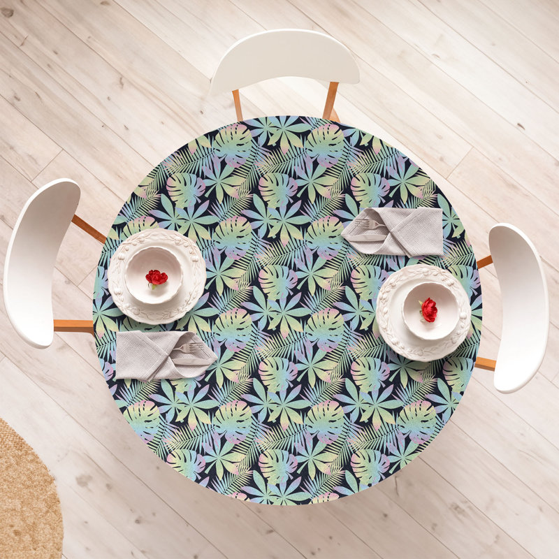 East Urban Home Tropical Fitted Round Tablecloth Mint Green Fuchsia, 47.24" Round