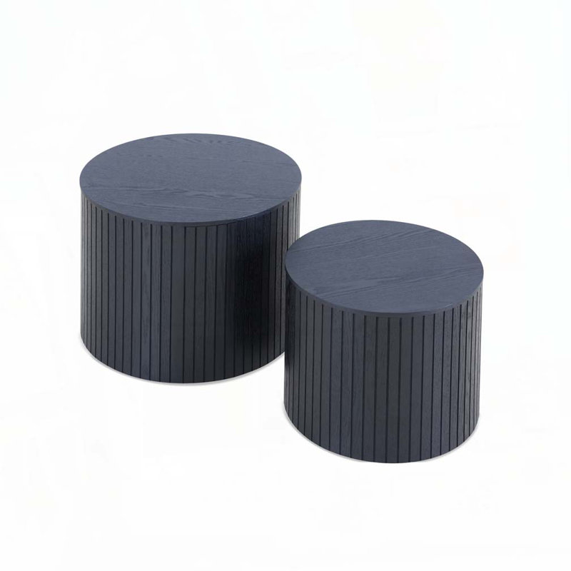 Round Coffee Table Set With Handcrafted Design,Solid, Black