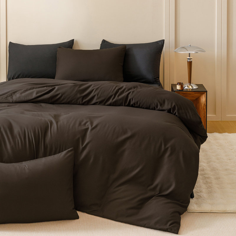 Solid Color Comforter Dark Color 3 PCs Bedding Set Deep Color Bed Comforter Set, Dark Brown