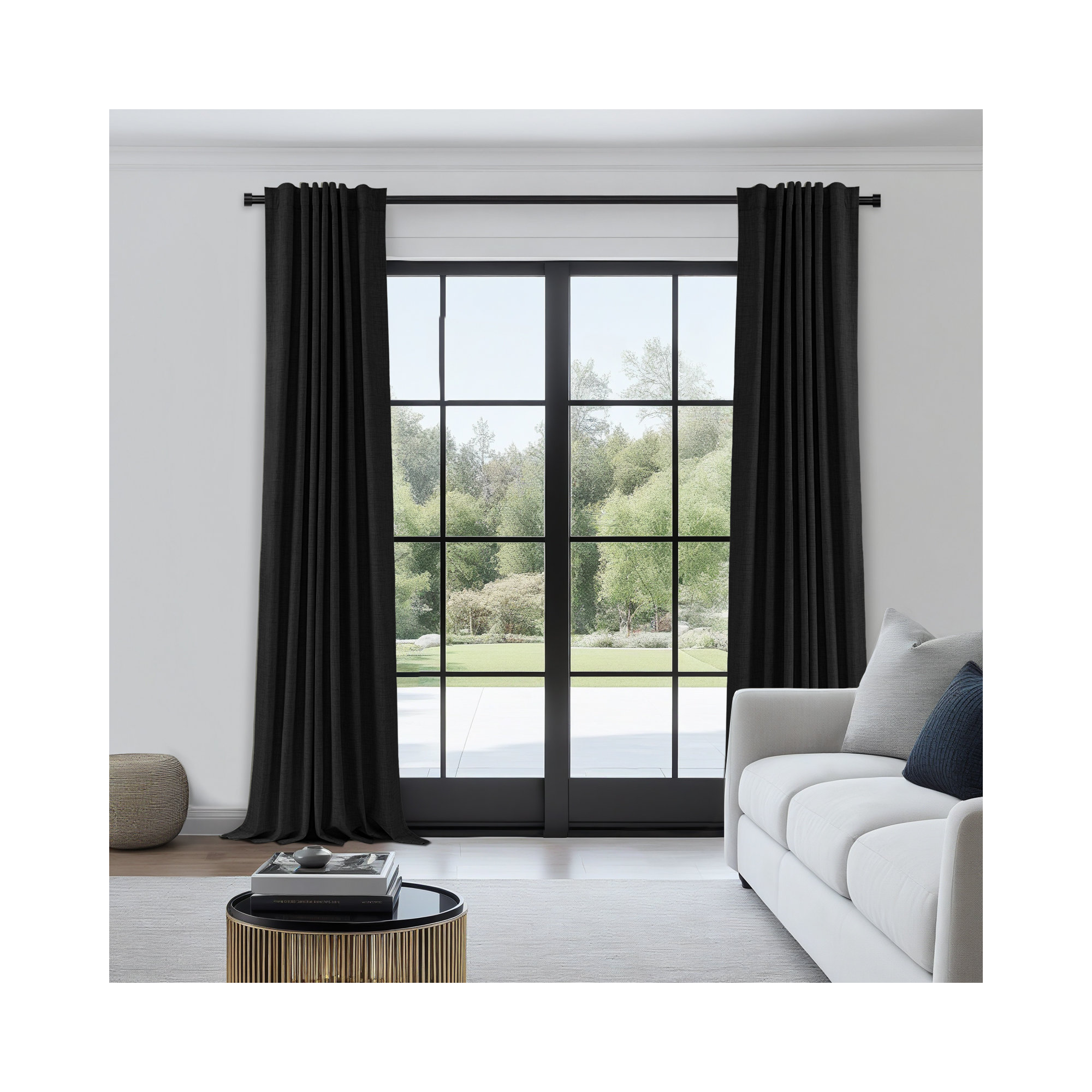 Graciella Thermal Insulated Faux Linen Textured 100% Blackout Curtains for Bedroom Living Room Back Tab/Rod Pocket, Black