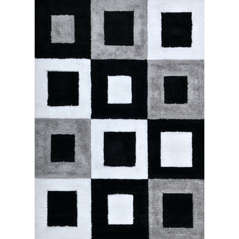 NYC Shag Performance Black White Area Rug, Rectangle 5'3" x 7'2"