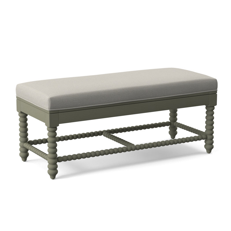 Lind Island Upholstered Bench, Greystone Finish, White Performance Fabric; 0851-94
