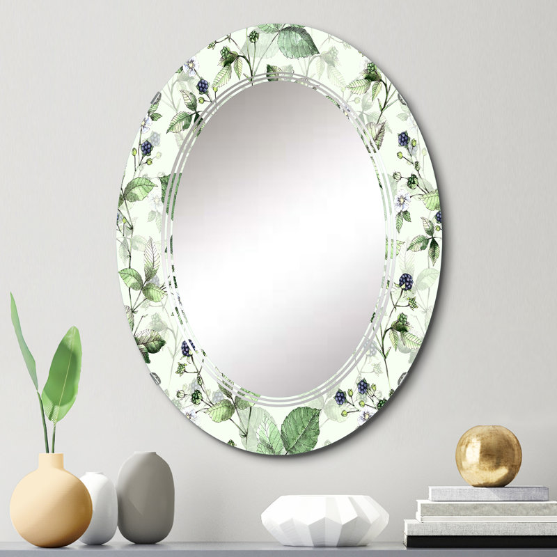 Fleurs avec baie et mûre sur miroir blanc, 30 po x 20 po