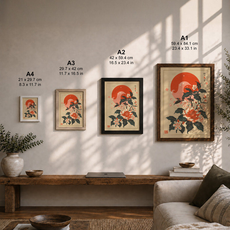 Spider Among Blooms Japandi - Framed Print, A4 - 29.7 x 21.0 cm, White