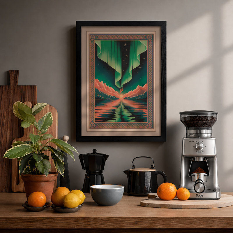 Aurora Light Horizon Geometric - Print, A2 - 59.4 x 42.0 cm, Black