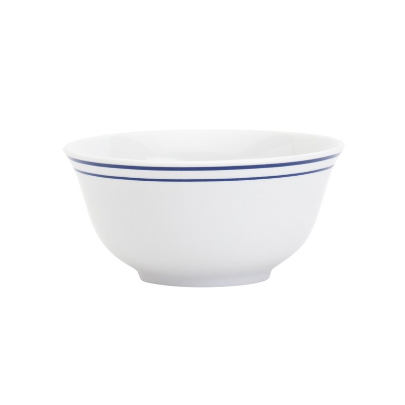 12 Piece White Porcelain Dinnerware Set with Blue Stripes