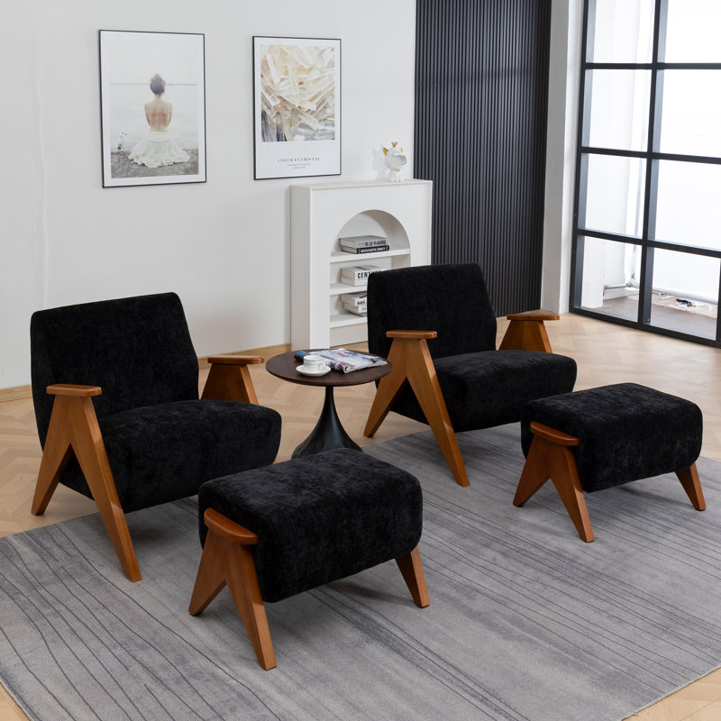 Ensemble de chaises de loisir en bois massif (ensemble de 2), Noir