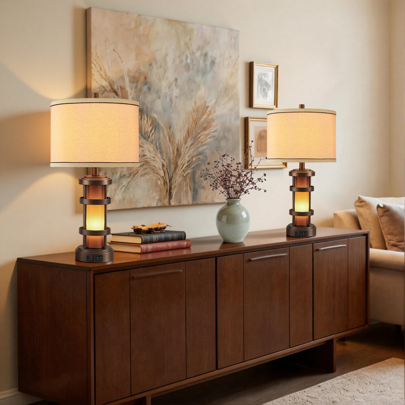 ChenJoss 24" Table Lamp Set With Night Light And USB Ports, suitable for bedrooms, living rooms, desks, and offices