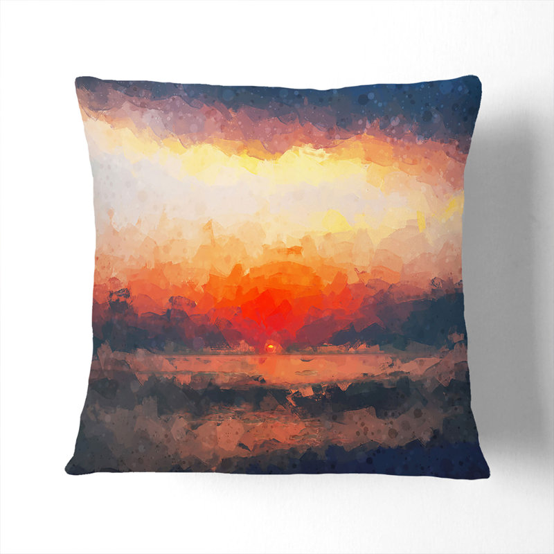 Sunset in Long Beach California Cushion with Filling, 55cm H x 55cm W x 20cm D, White