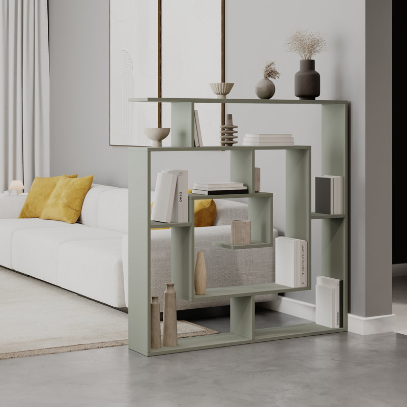 Labirent Bookcase | Modern Maze-Design Freestanding Shelf Unit, Ash Green