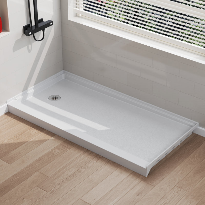 Base de douche 60 po x 30 po Aclove avec drain à gauche, surface brillante et antidérapante, Gauche