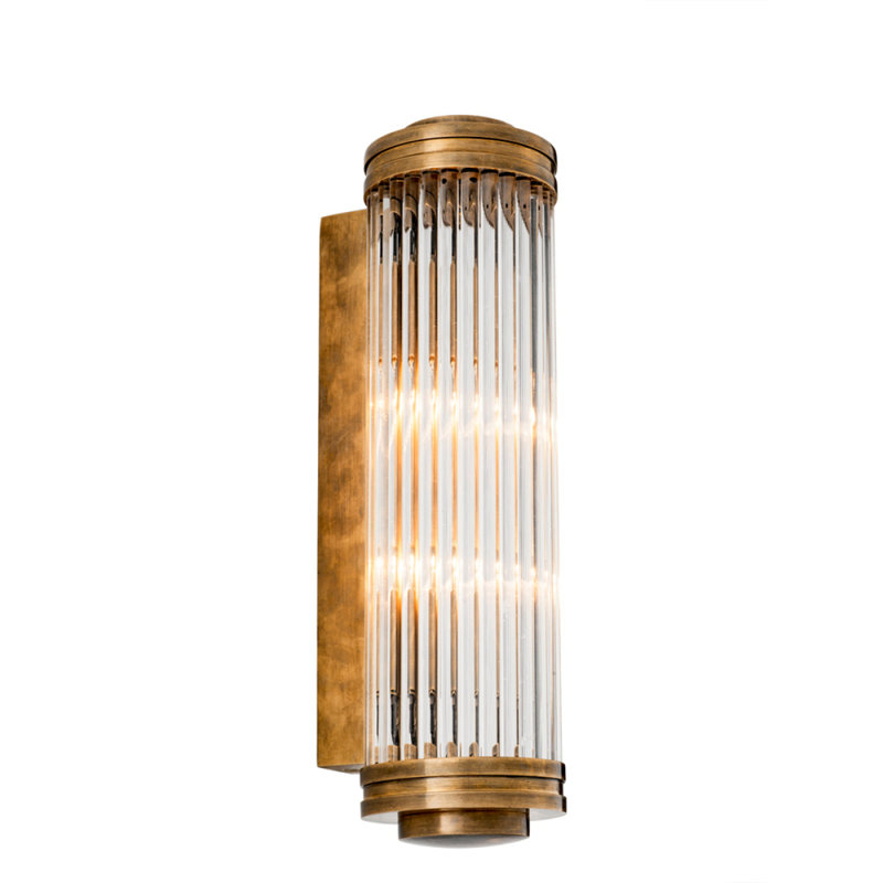 Gascogne Flush Mounted Sconce, Vintage Brass/Clear, 2 Lights