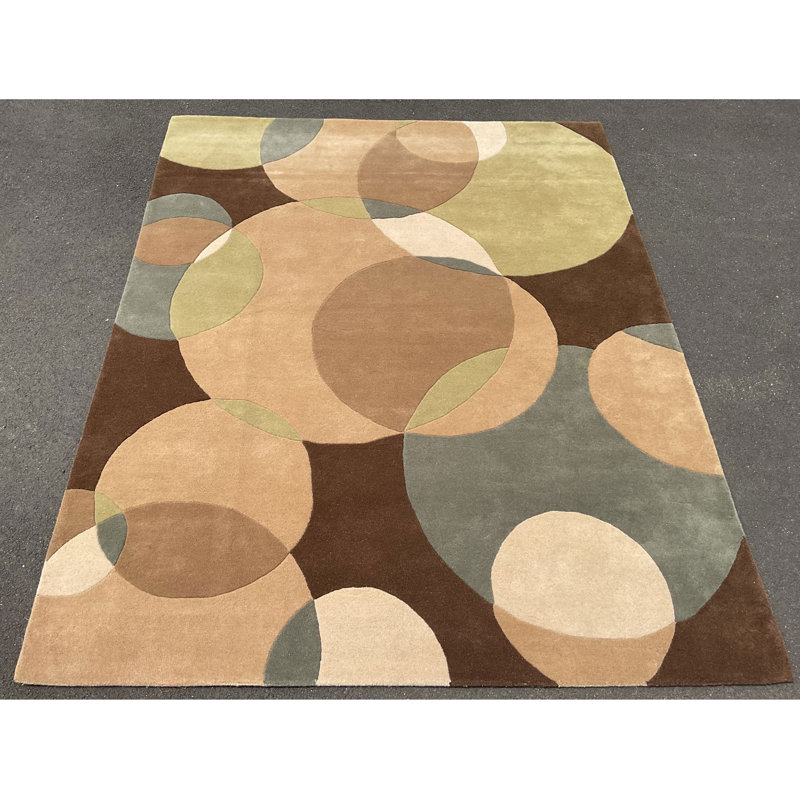 Tapis beige / brun en laine touffeté à la main, Rectangle 8 pi x 10 pi