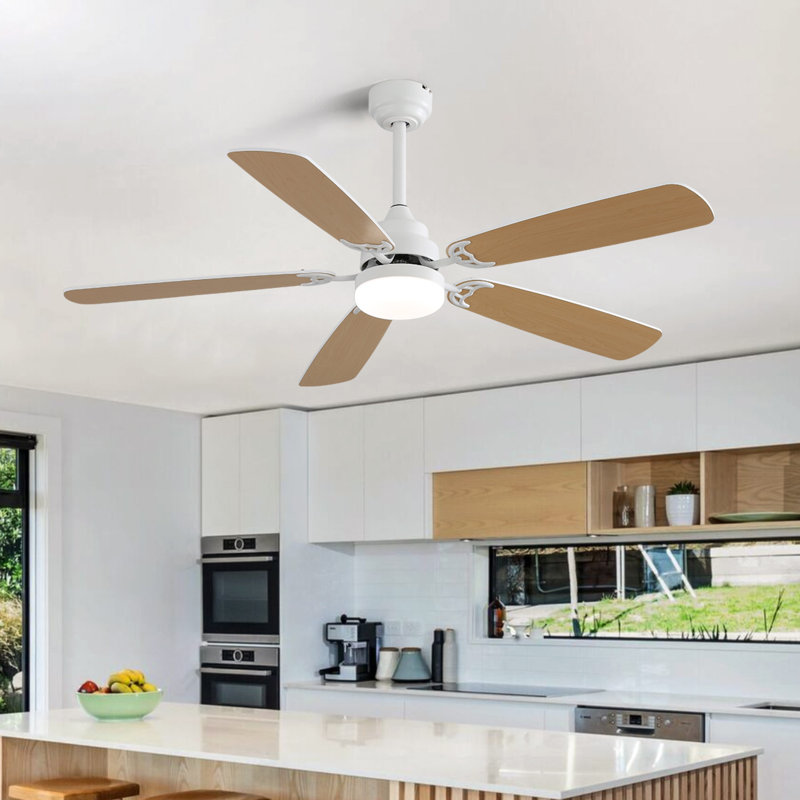 Ventilateur de plafond 52 po avec lumières Shalese, Naturel, Blanc