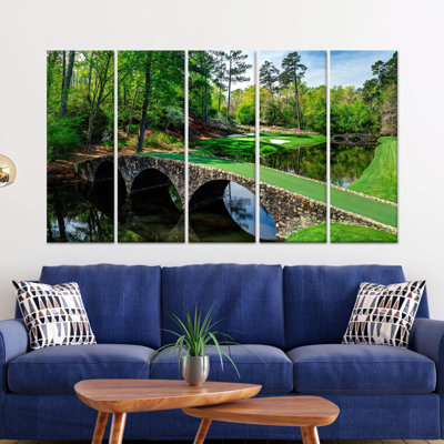 Reproduction d'art sur toile imprimée: décor de terrain de golf vert paysage en verre, toile tendue 5P