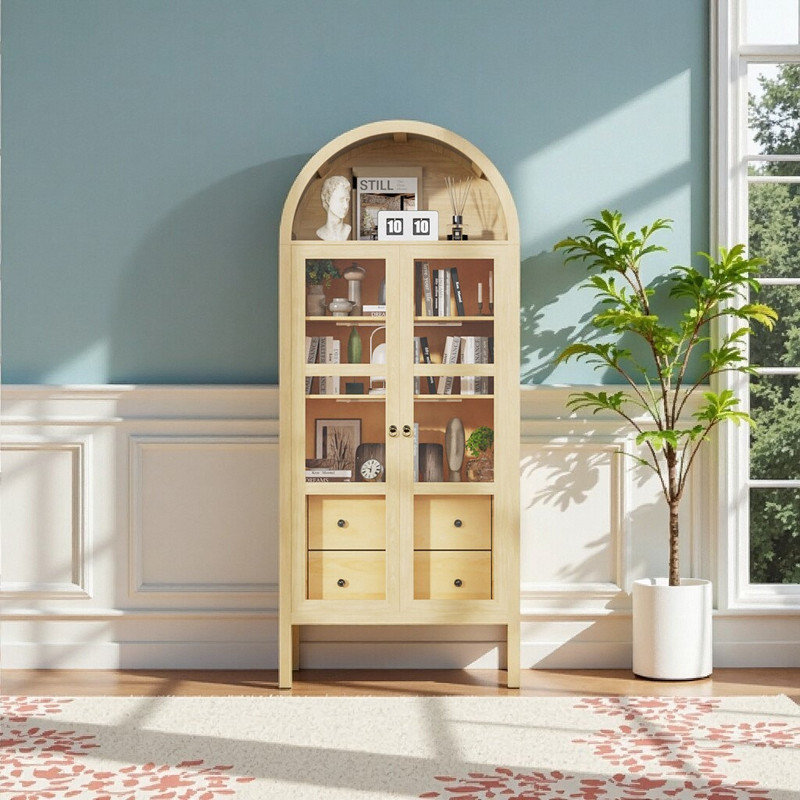 Bibliothèque étagère arquée moderne avec éclairage à capteur, Brun