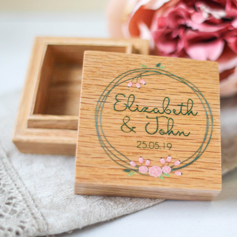 Personalised Wedding Ring Box With Names And Date, Yes