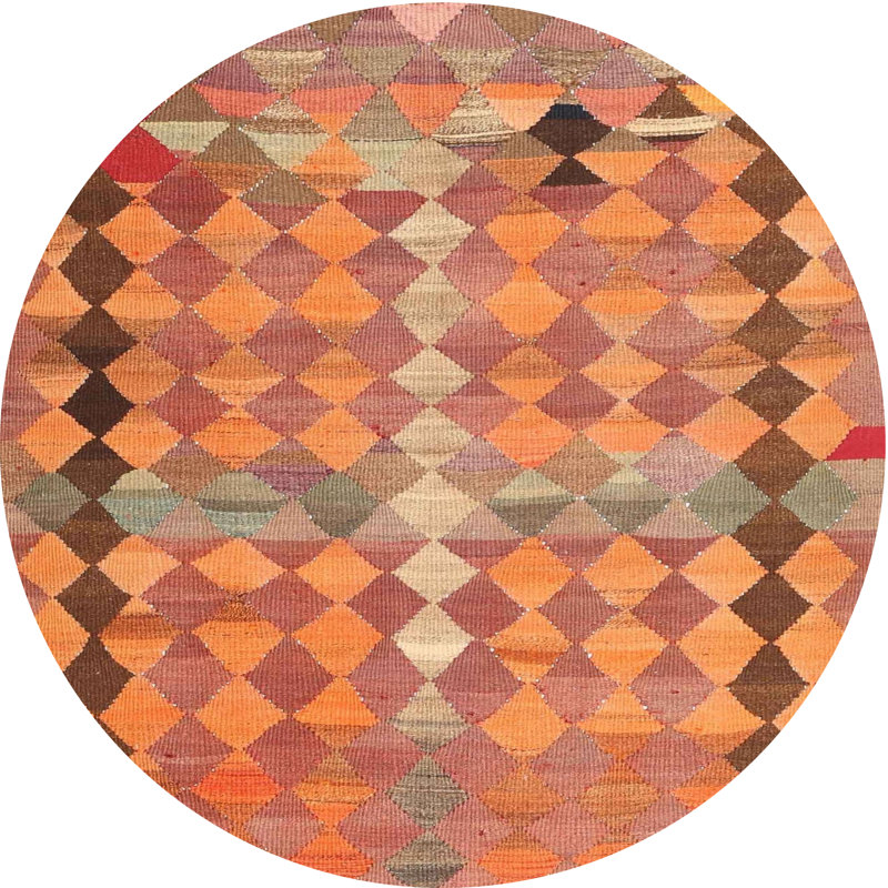 Tapis orange contemporain/zone rose pâle, Rond 5 pi