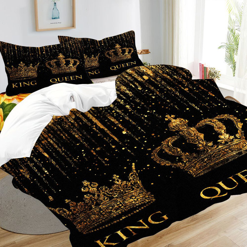 Housse de couette en microfibre de luxe à motif de couronne royale 3 pièces 3 pièces