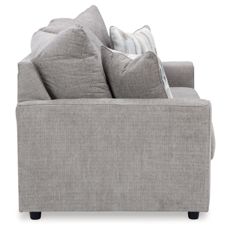 Gray Fabric Stationary Sofa with Flared Arms and Accent Pillows