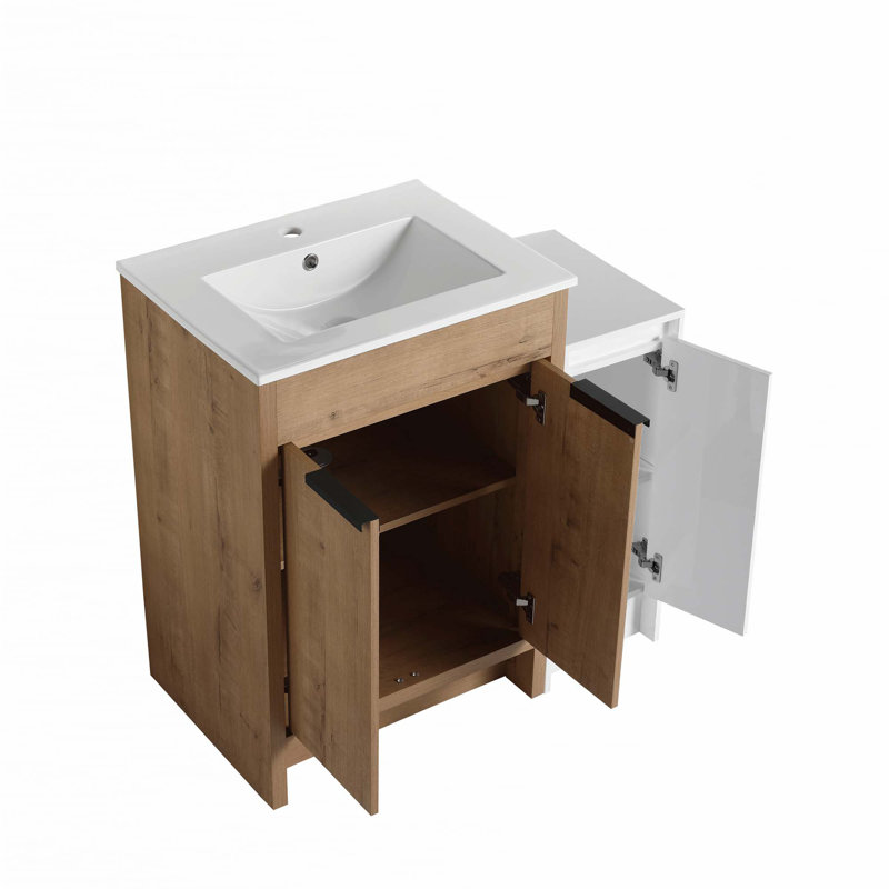 Meuble-lavabo autoportant avec lavabo en céramique et armoires de rangement, porte à fermeture douce, 36"