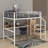 Full Size Metal Loft Bed With Desk, Storage Staircase And LED Light-545068245