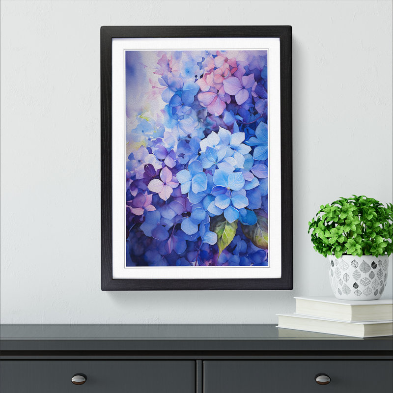 Hydrangea Action Painting Art - Framed Print, Black, 46cm H x 34cm W x 2cm D