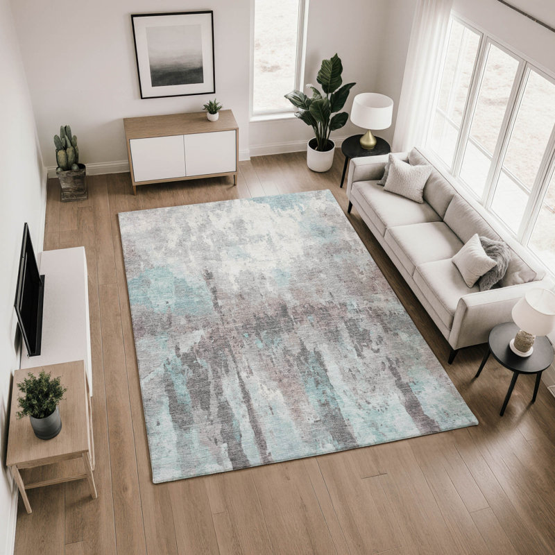 Premium Machine Washable Mayfield Abstract Rug, Teal, 2'6" x 3'10"