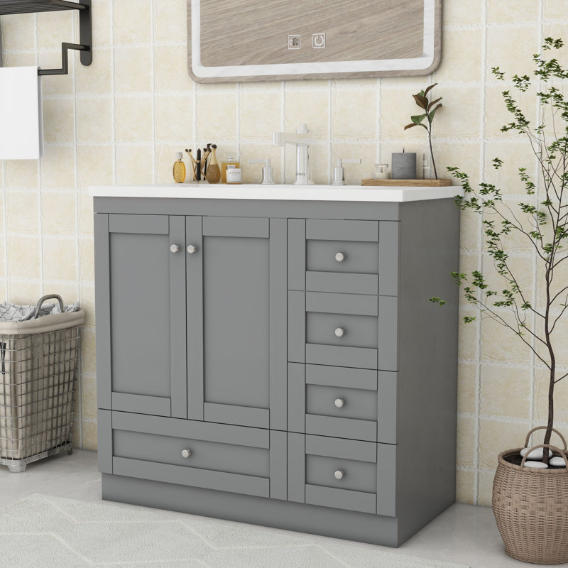 Raynetta 35.8'' Single Bathroom Vanity with Resin Top, Gray