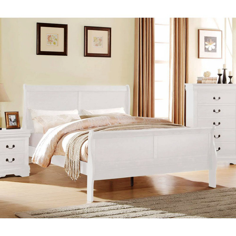 Dubin Low Profile Sleigh Standard Bed,bed frame,platform bed Clearance between Floor & Rail: 10", Queen, White