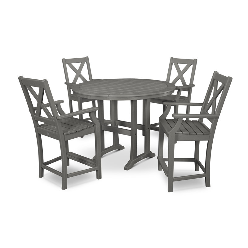 Braxton 5-Piece Nautical Trestle Arm Chair Counter Set, Slate Gray