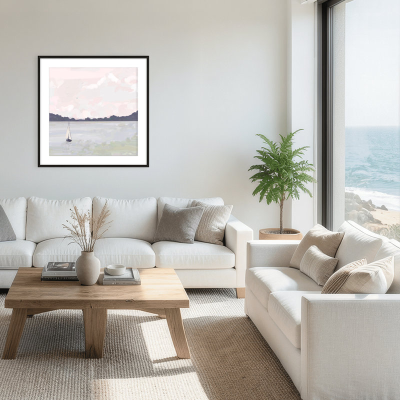 Coastal Retreat Sailing Through Abstraction, 36" H x 36" W x 1.125" D, Framed Matted Print, Black