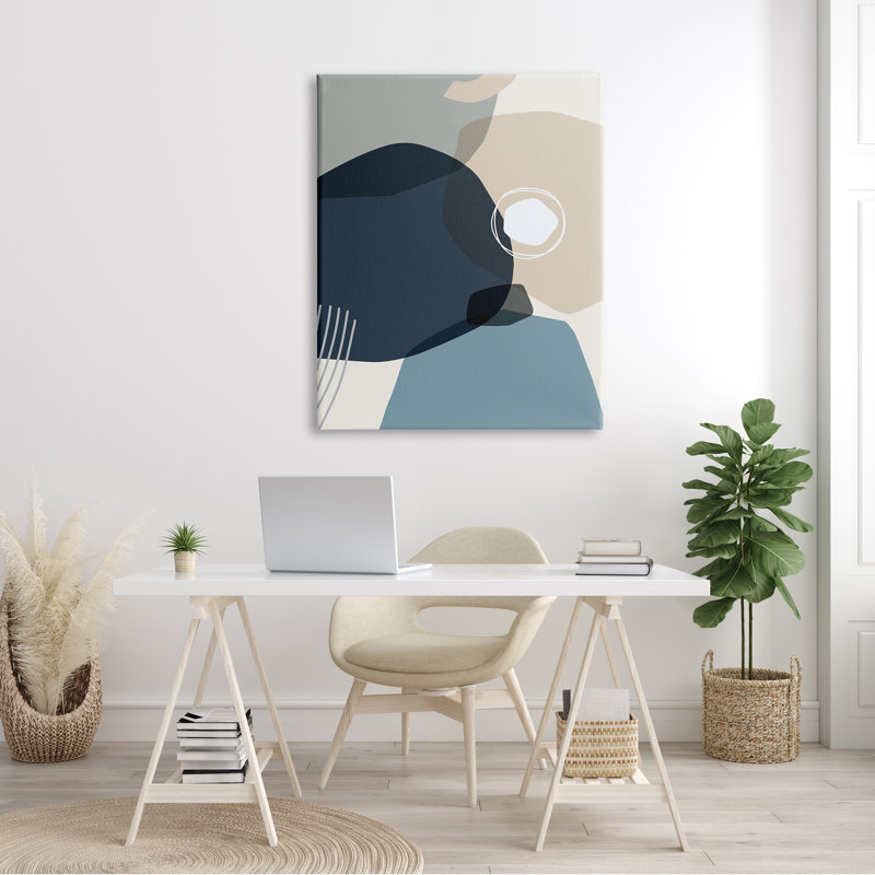 Mod Shapes Arranged Abstract Circle Collage Blue Beige par - Impression, Toile tendue, H 48 po x l 36 po x P 1,5 po