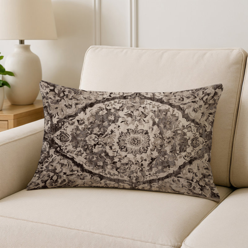 Coussin décoratif intérieur et extérieur Modern, Brun / beige / crème damassé, Rectangle H 20 po x l 14 po