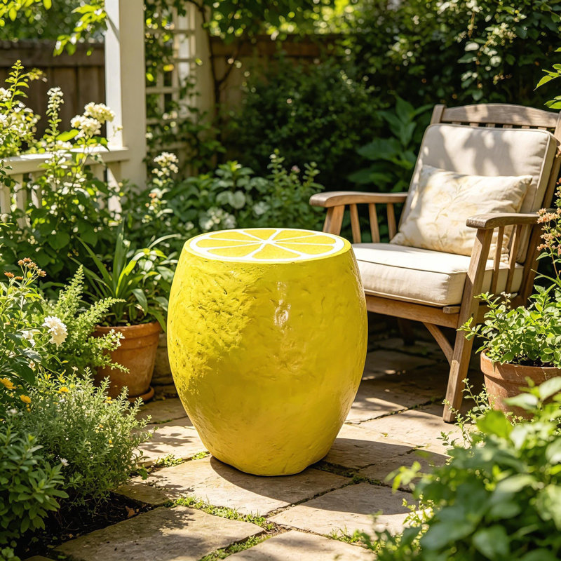Tabouret de jardin 14,14 po H 14,17 po en résine et jaune citron, Yellow