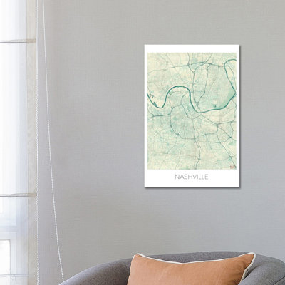 Nashville Vintage Urban Blueprint Map 1 Piece Wrapped Canvas Painting