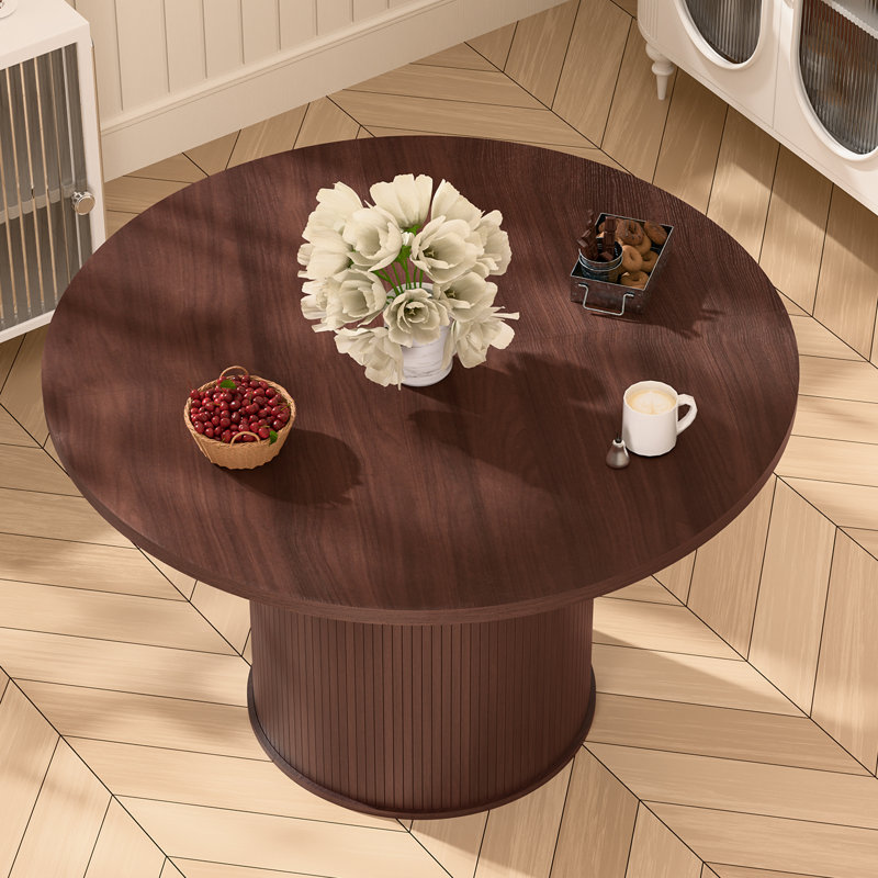 48"W Round Dining Table Seats 6, Without Storage, Walnut