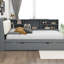 Lit double en bois, lit double, lit gigogne, tête de lit tapissier, espace de rangement et construction en pin